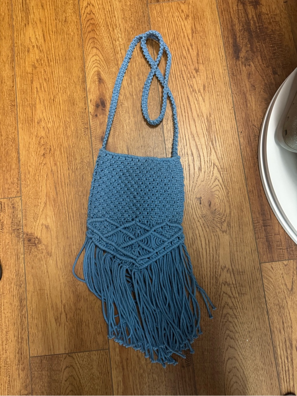 Blue Crochet Fringe Crossbody Bag - Women's Shoulder Purse